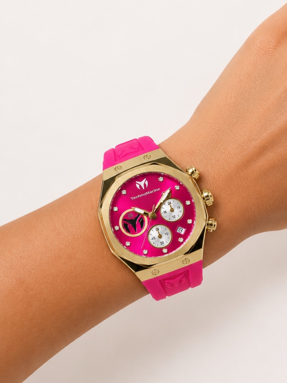 Technomarine Pink and Gold Chronograph Silicone Strap Watch 523009